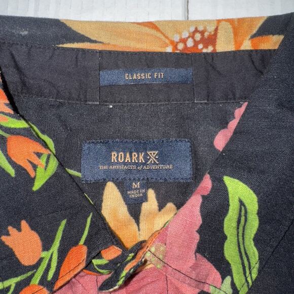 Roark Shirt Mens Size M Short Sleeve Button Classic Fit Floral Summer Black - Picture 2 of 13